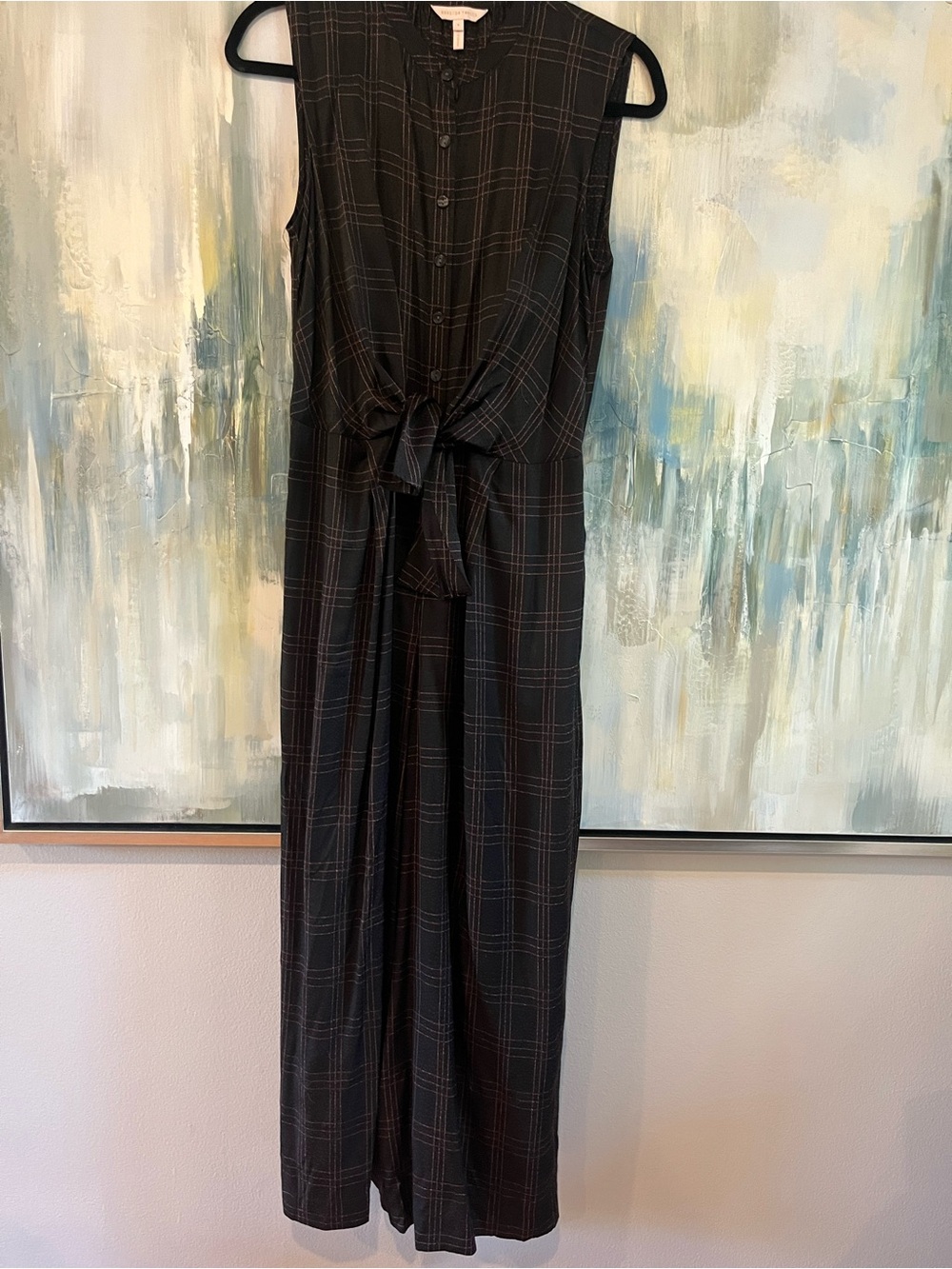 Rebecca Taylor Black Plaid Tie-Front Wide ooLeg Jumpsuit – Size 6
